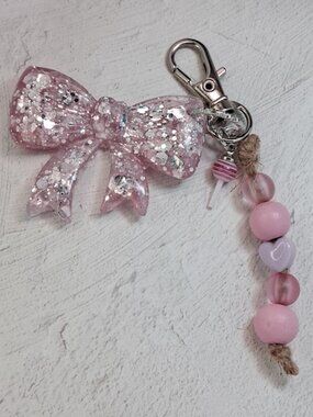 Glitter Pink Bow Bag Charm • Lollipop Zipper Pull • Cute Teen Accessory
